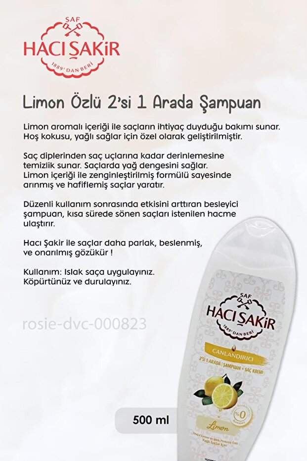 Zeytinyağlı Sıvı Sabun 300 ml, Limonlu Şampuan 500 ml ve ROSIE - 2
