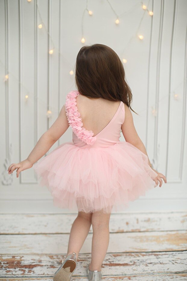 Pink Floral Patterned Fluffy Tutu Ballet Dress
