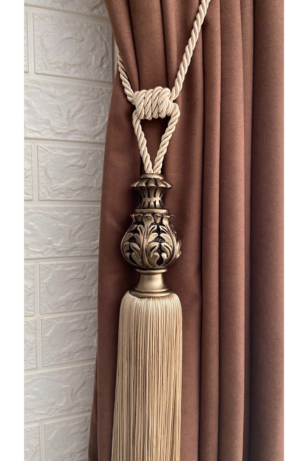 Curtain Accessory Polyester Vase Shah Model Tasseled Braçol Cornice Takmatik 1 Piece