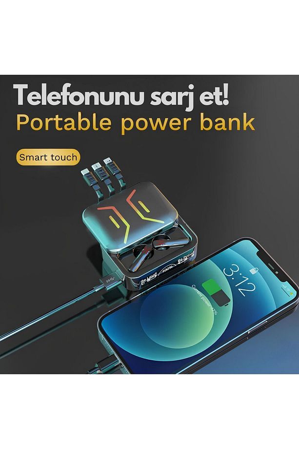 M80 Powerbankli Kablosuz Dokunmatik Mikrofonlu Bluetooth Kulaklık İos Android Uyumlu - 3
