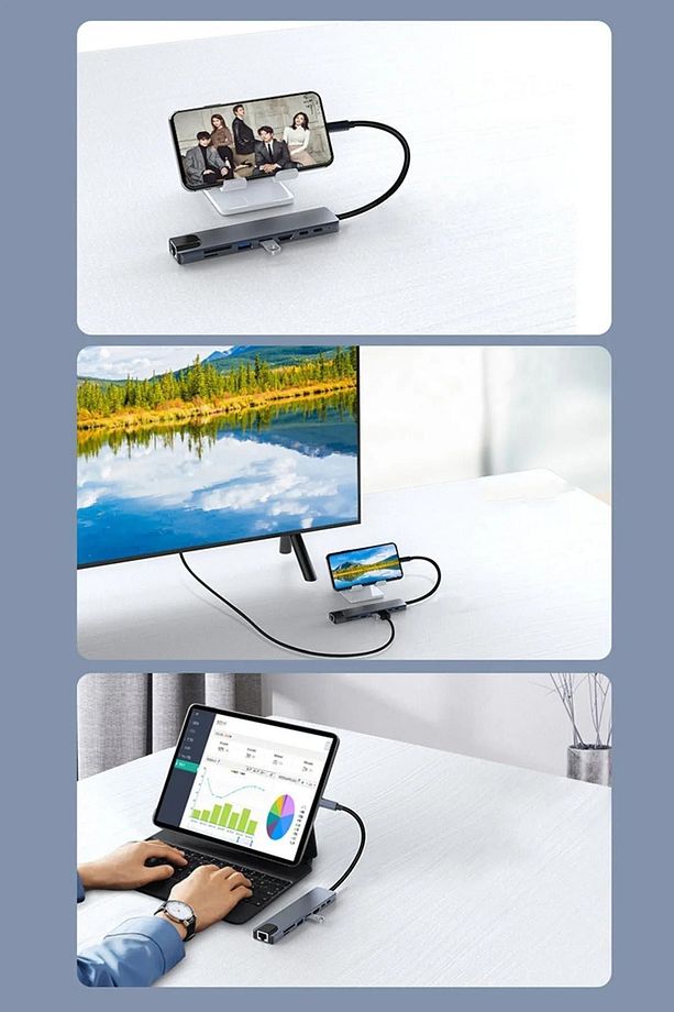 Macbook Pro Air Usb Type-c Hub Dönüştürücü Çoklayıcı Usb Hdmi, Tf, Sd, Pd, Ethernet - 3