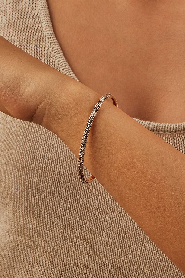 Sunshine Kelepçe Bileklik, 1 mikron Rose Gold Kaplama - Koyu Şampanya Zirkon Taş - Latte - 2