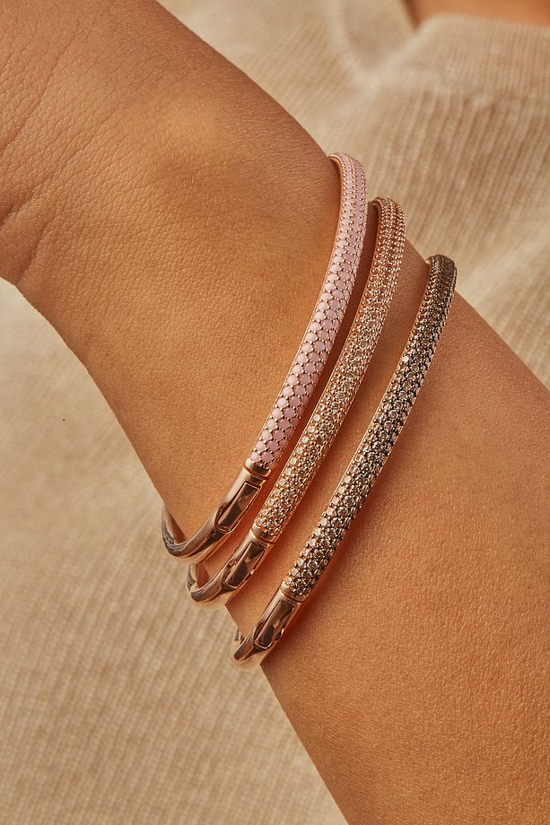 Sunshine Kelepçe Bileklik, 1 mikron Rose Gold Kaplama - Şampanya Zirkon Taş - Champaigne - 8