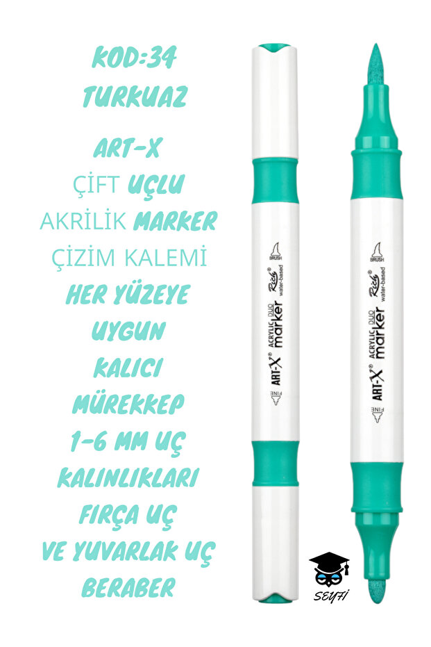 Art-X Double Tip Acrylic Marker Drawing Pen Suitable for All Surfaces Permanent Ink 1-6 mm Tip Thicknesses