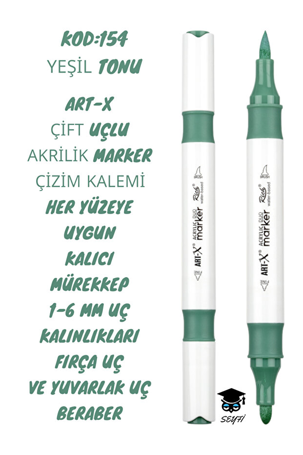 Art-X Double Tip Acrylic Marker Drawing Pen Suitable for All Surfaces Permanent Ink 1-6 mm Tip Thicknesses