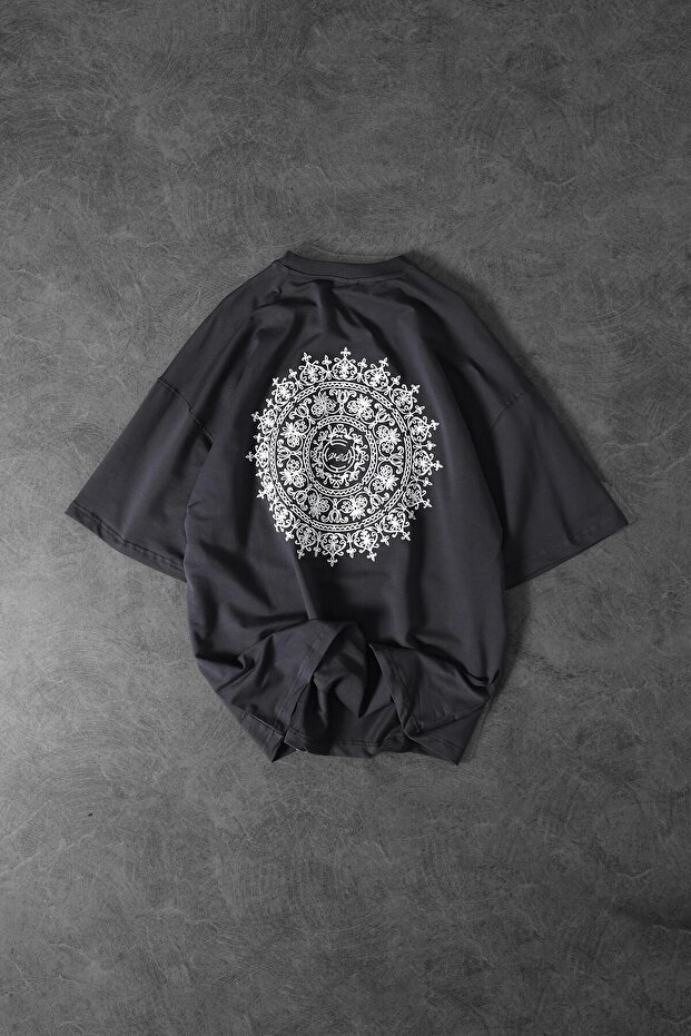 Men's Smoked Shoulder and Back Embroidered Oversize T-Shirt