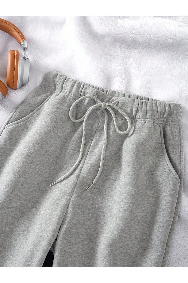 Unisex Trend Yüksek Bel Şeritli Eşofman Altı - 4