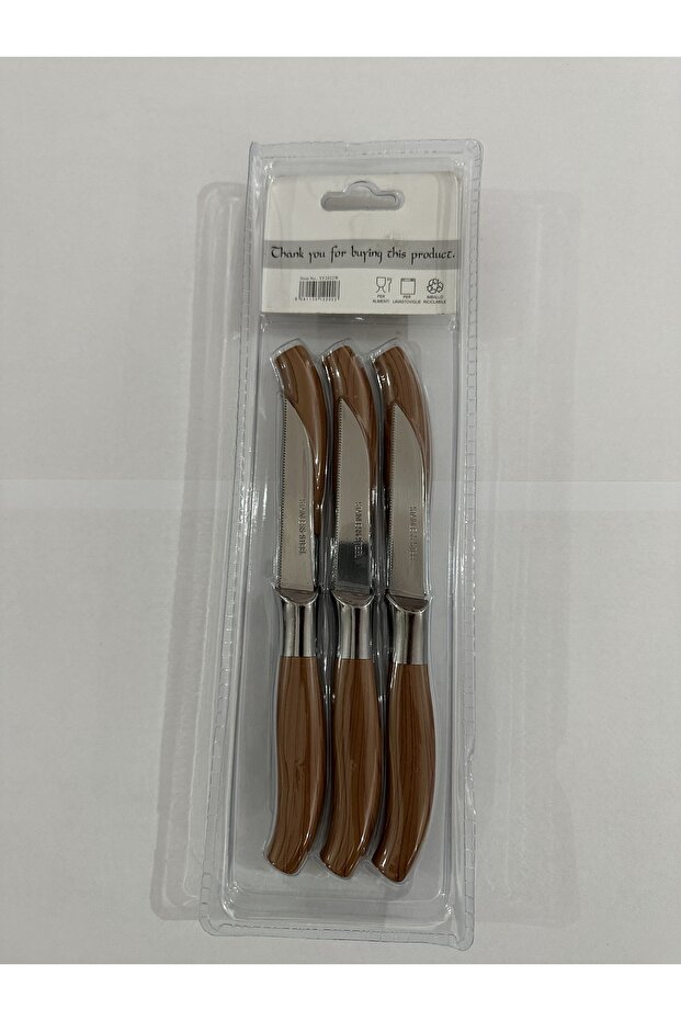 Stainless steel 6-piece brown serrated fruit and vegetable knife