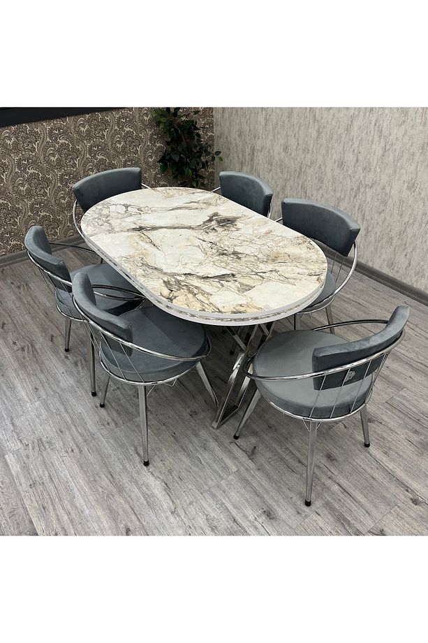 Selenit Mutfak Yemek Masası Takımı- 6 Kişilik Mutfak Masa Sandalye Takımı- Mutfak Masası Takımı - 6