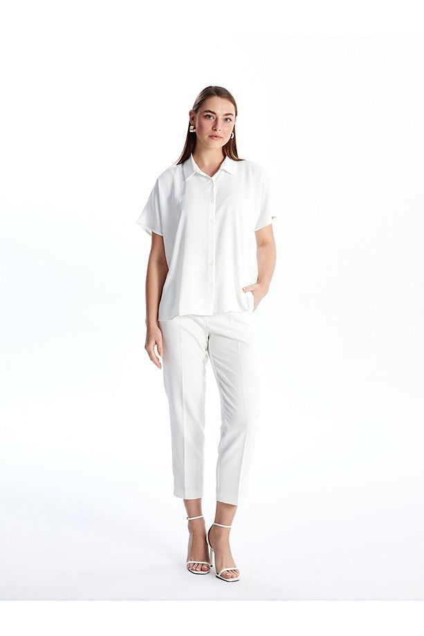 LCW Düz Kısa Kollu Oversize Kadın Gömlek - 3
