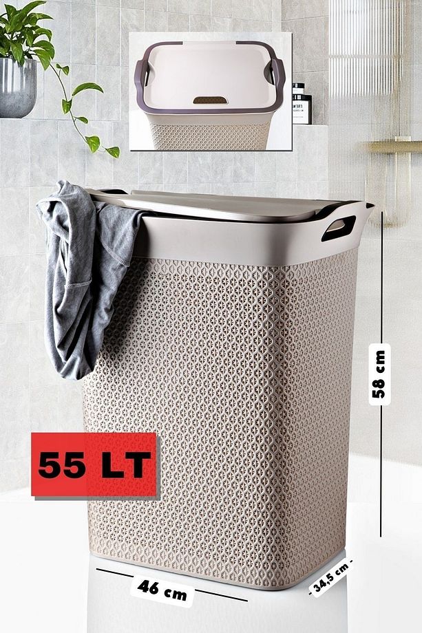 3'lü Set Dekoratif Safir Desenli Banyo Kirli Sepeti, Deterjan Kutusu Ve Çok Amaçlı Sepet - 2