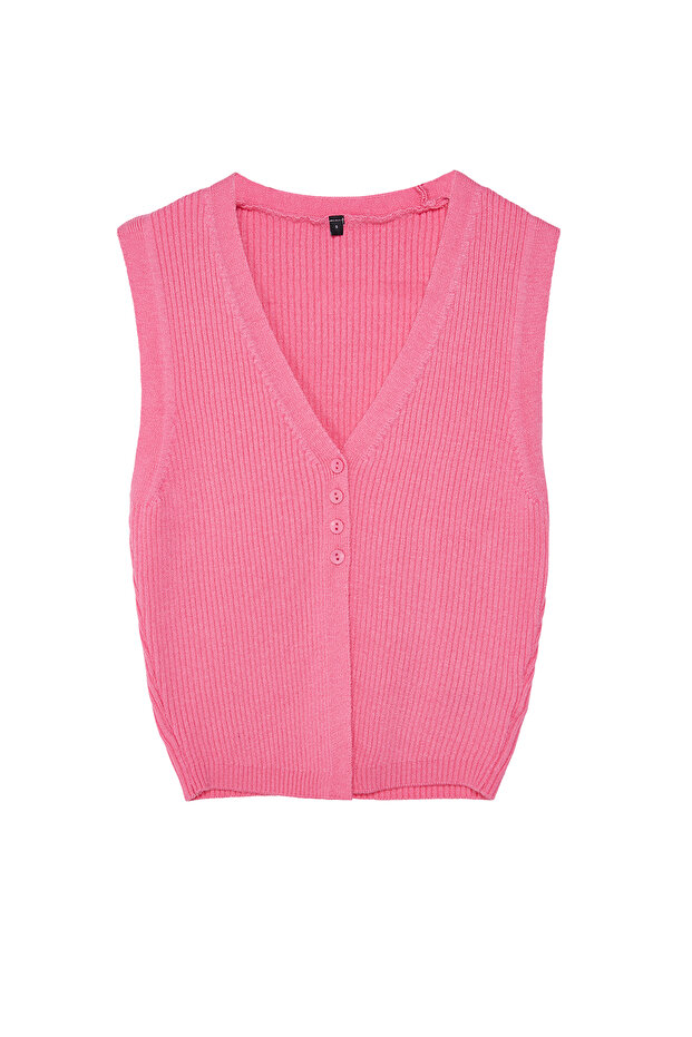 Pembe Premium İplik / Özel İplik Crop Triko Yelek TWOSS24BZ00258 - 6