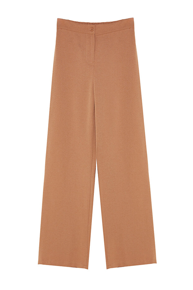 Kahverengi Keten Görünümlü Straight/Düz Kesim Dokuma Pantolon TWOSS24PL00163 - 6