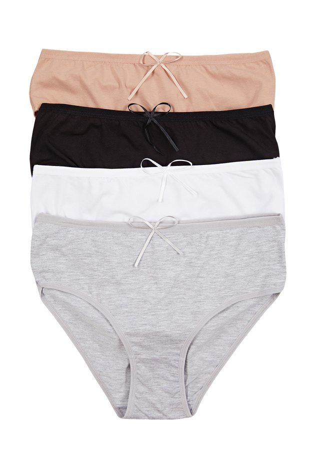 Siyah-Çok Renkli 4'lü Paket Pamuklu Kurdele/Fiyonk Detaylı Hipster Örme Külot THMSS24KU00040 - 6