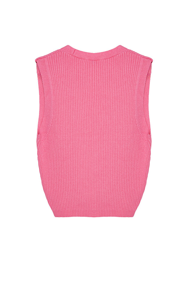 Pembe Premium İplik / Özel İplik Crop Triko Yelek TWOSS24BZ00258 - 7