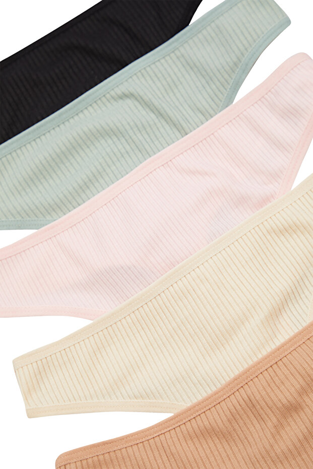 Çok Renkli 5'li Paket Fitilli Tanga Örme Külot THMSS24KU00045 - 7