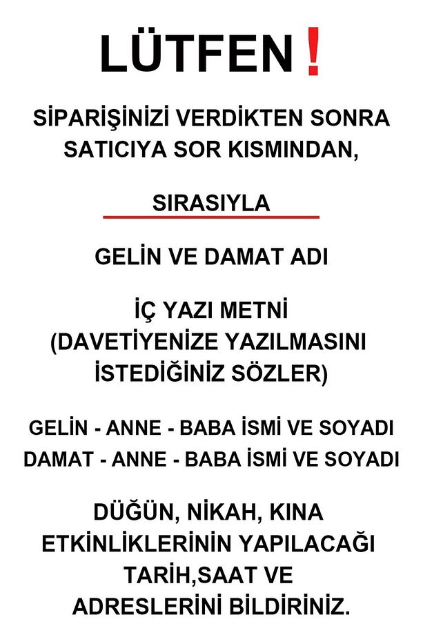 Davetiye Düğün Nişan Nikah Kına Davetiyesi 832 (100 ADET) Baskı Dahil - 3