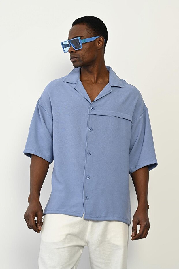 R-3960 Short Sleeve Shirt with Apache Collar and Front Placket Detail