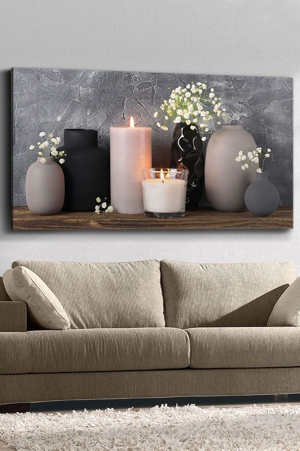 Mum Vazo Çiçekler Tek Parça Kanvas - Canvas Tablo - 3