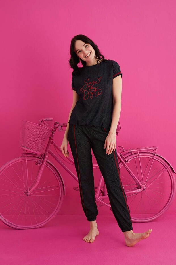 PAMUKLU LİKRALI PİJAMA TAKIM - 2