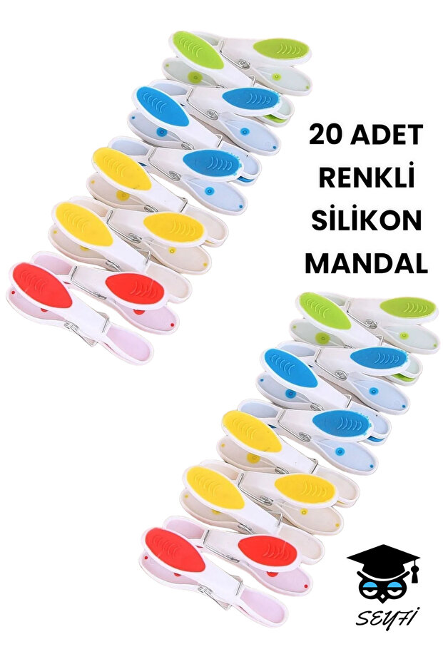 20 Colorful Silicone Clothespins, 8 cm