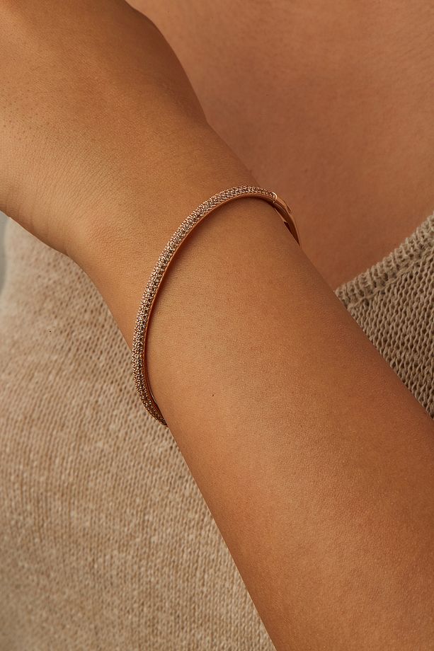 Sunshine Kelepçe Bileklik, 1 mikron Rose Gold Kaplama - Şampanya Zirkon Taş - Champaigne - 6