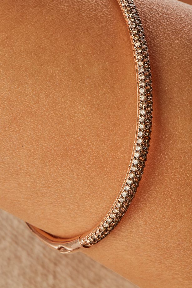 Sunshine Kelepçe Bileklik, 1 mikron Rose Gold Kaplama - Koyu Şampanya Zirkon Taş - Latte - 5