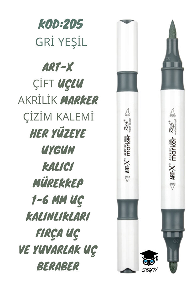 Art-X Double Tip Acrylic Marker Drawing Pen Suitable for All Surfaces Permanent Ink 1-6 mm Tip Thicknesses