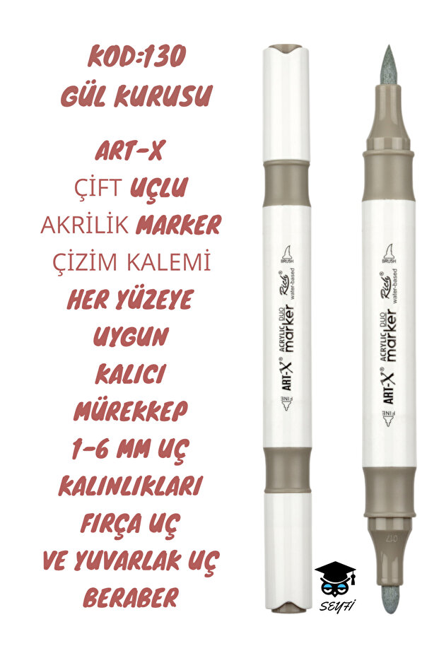 Art-X Double Tip Acrylic Marker Drawing Pen Suitable for All Surfaces Permanent Ink 1-6 mm Tip Thicknesses