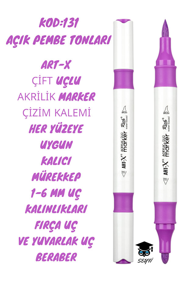 Art-X Double Tip Acrylic Marker Drawing Pen Suitable for All Surfaces Permanent Ink 1-6 mm Tip Thicknesses
