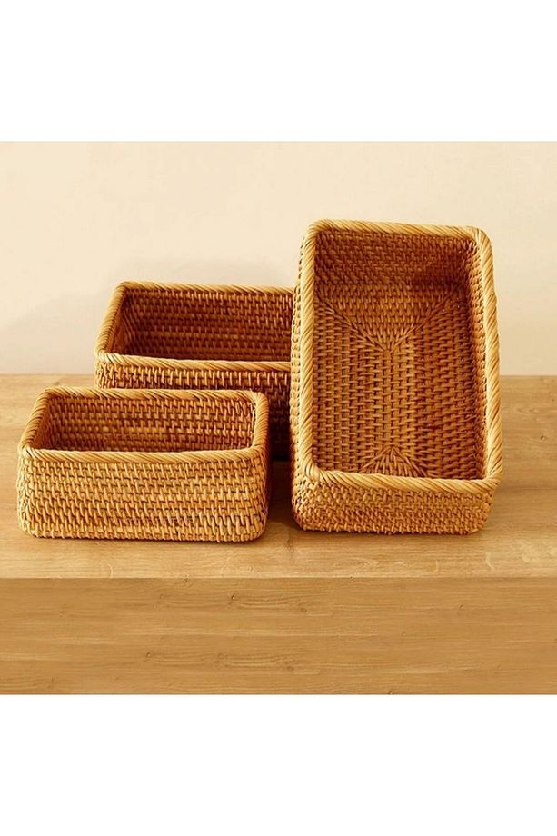 Rattan Bohem Üçlü Saklama kutusu, İskandinav ,organizatör, peçetelik - 1