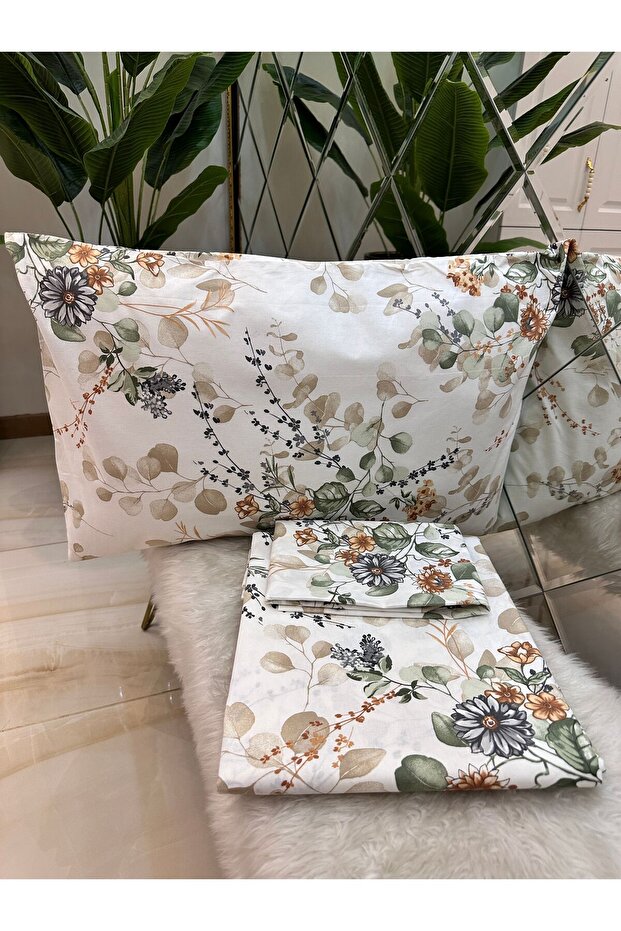 Patterned Double 100% Cotton Non-Elastic Bed Sheet And Pillowcase Set