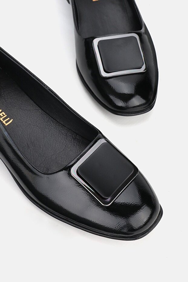 WOMEN'S BLACK Patent Leather GENUINE NATURAL LEATHER NUMBER 36-41 BUCKLE SHOES
