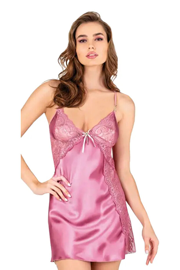 Lace Fuchsia Satin Nightgown