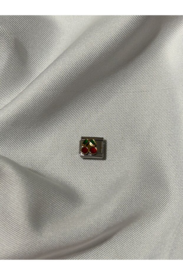 Stainless Steel Flat Cherry Italian Bracelet Charm (Light color)
