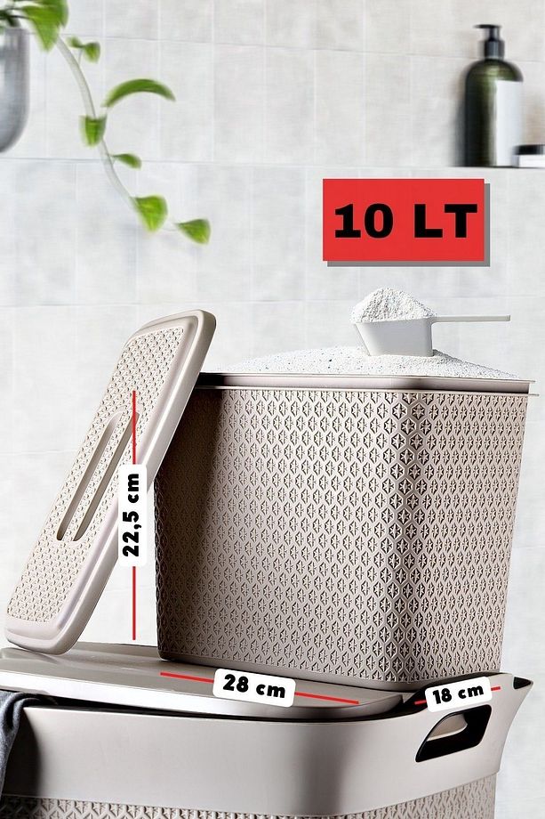 3'lü Set Dekoratif Safir Desenli Banyo Kirli Sepeti, Deterjan Kutusu Ve Çok Amaçlı Sepet - 4