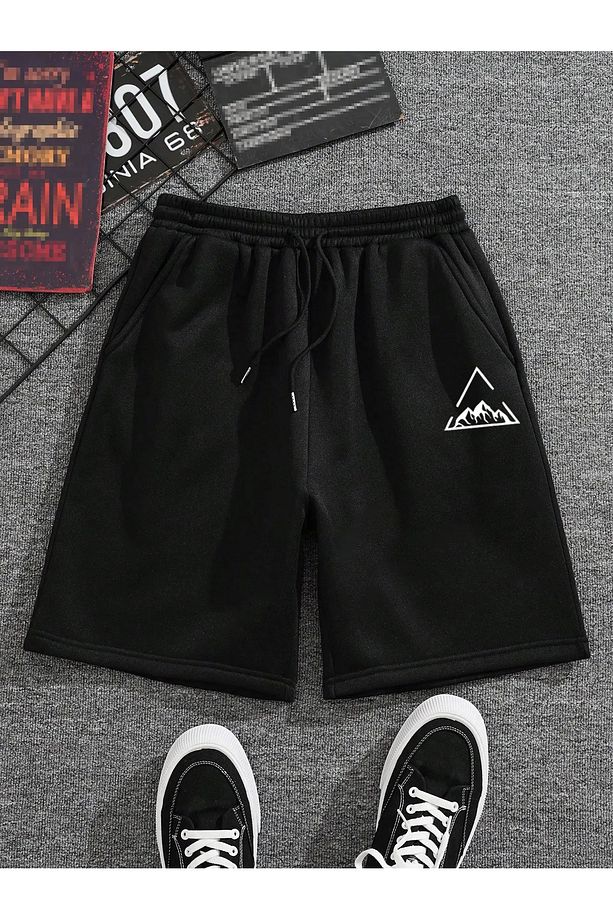 Unisex Prisma Mountain Minimal Tasarım Baskılı Şort -Oversize Yazlık Penye Kısa Lastikli Yüksek bel - 1