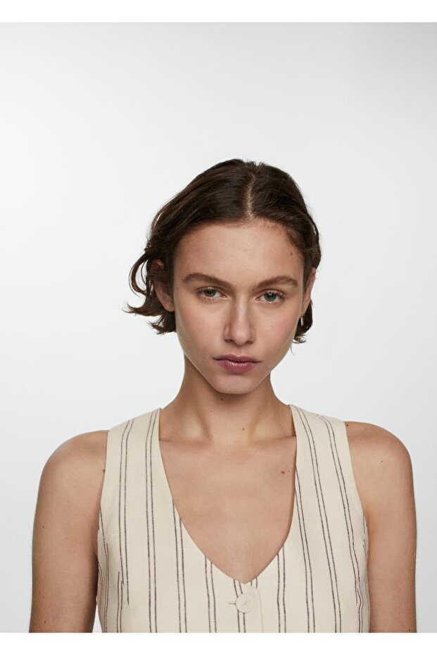 Çizgili keten yelek - 7