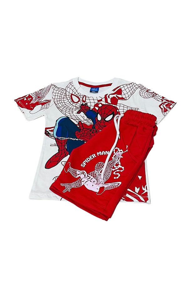 Spiderman Temalı Bej Çocuk Tişört ve Şort Takımı - 2