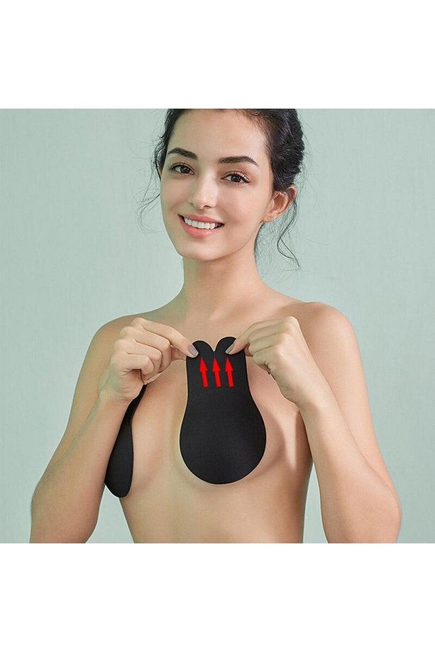 Siyah Göğüs Dikleştirici Göğüs Ucu Kapatıcı Yapışkanlı Askısız Sütyen Siyah Rengi - 3