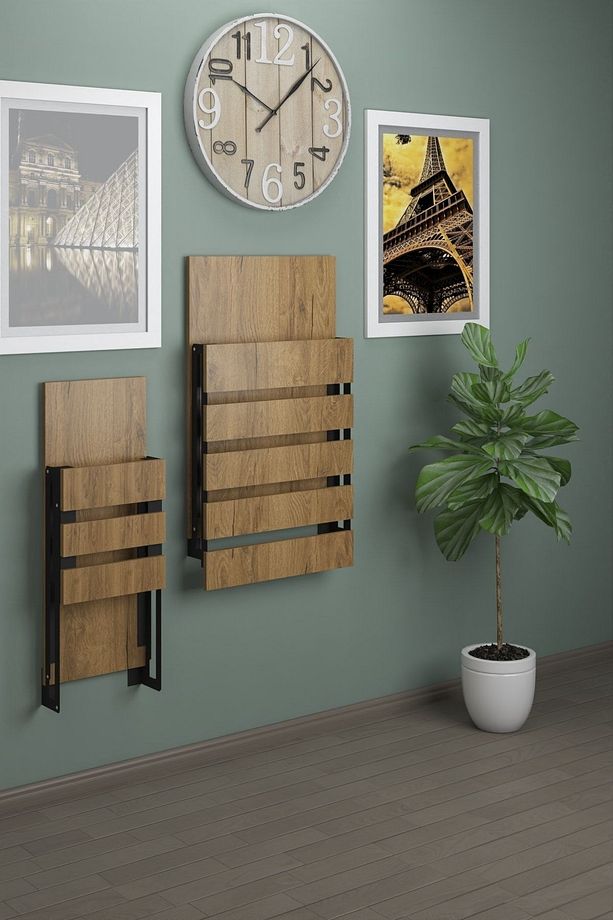 Begonya Duvara Monte Katlanabilir Tek Tabureli Pratik Mutfak Masası Yemek Masası Balkon Masası - 4