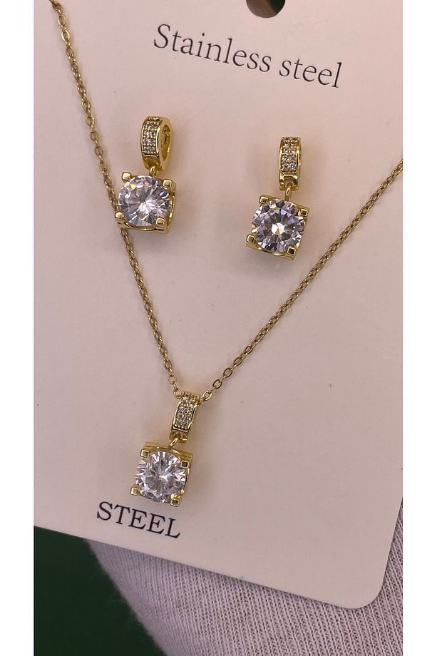 Çelik Gold Baget Kolye Küpe Set - 2