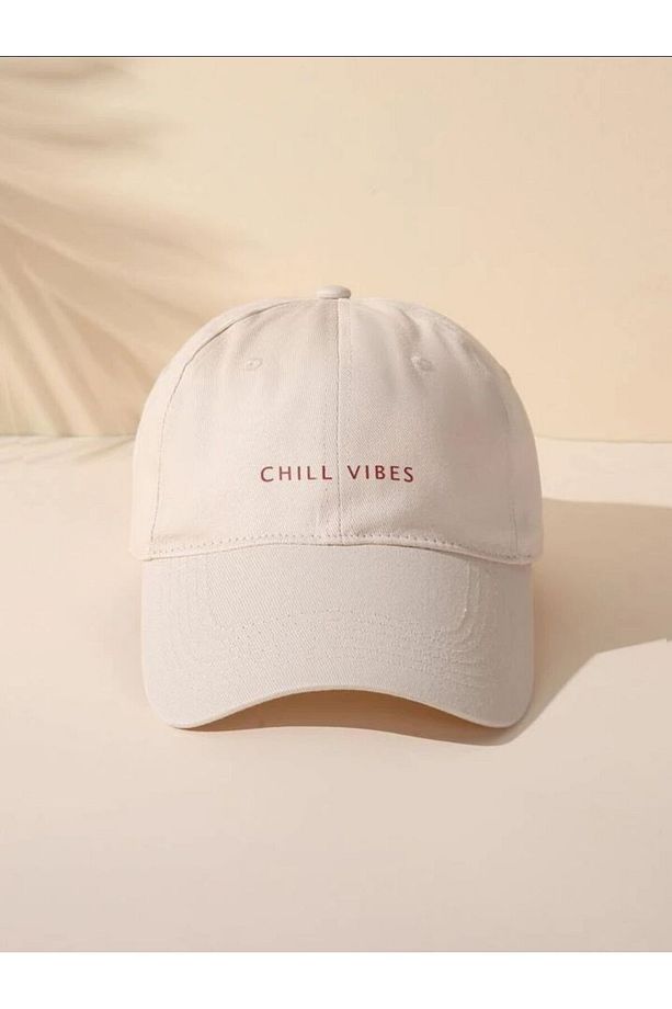 Chıll Vıbes Baskılı Krem Unisex Klasık Model Ayarlanabilir Çırtlı Şapka - 1