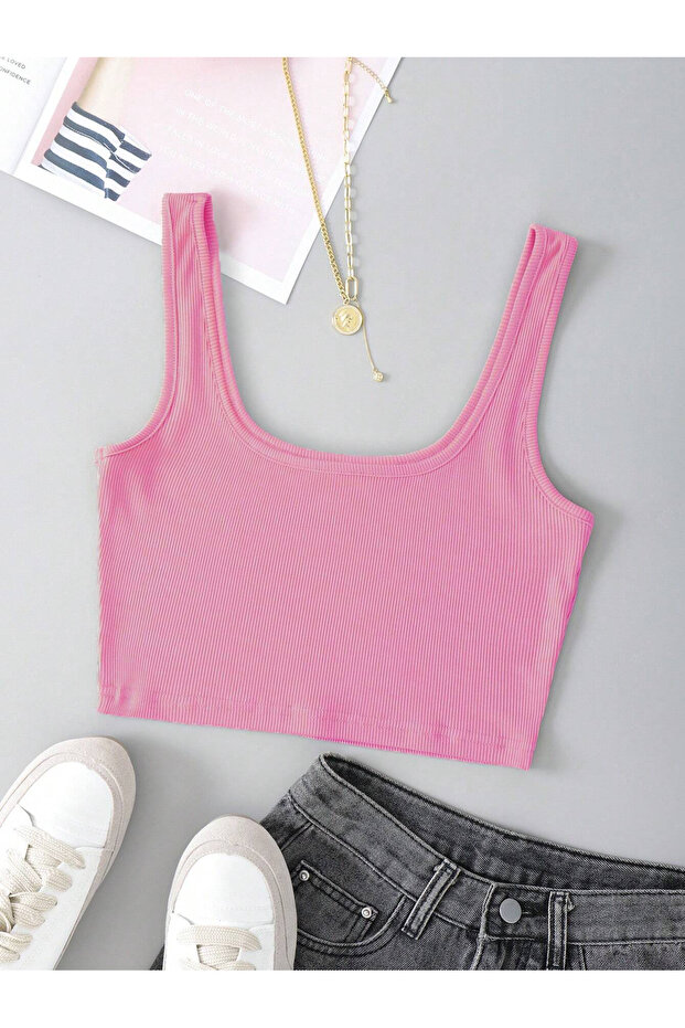 Kadın Askılı Fitilli Basic Pamuklu Crop Atlet - 1