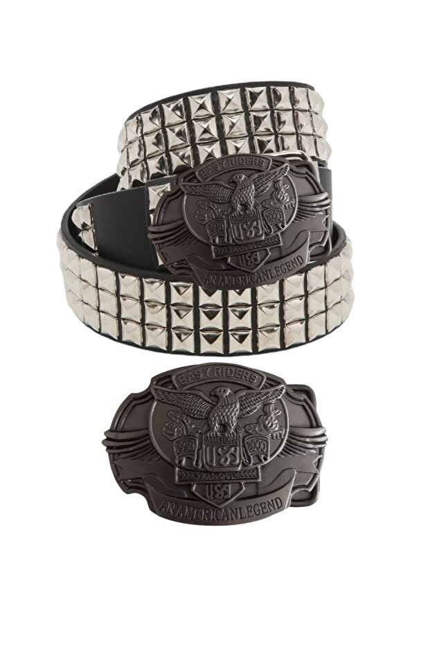 Gothic punk metallica pyramid studded belt with cowboy buckle