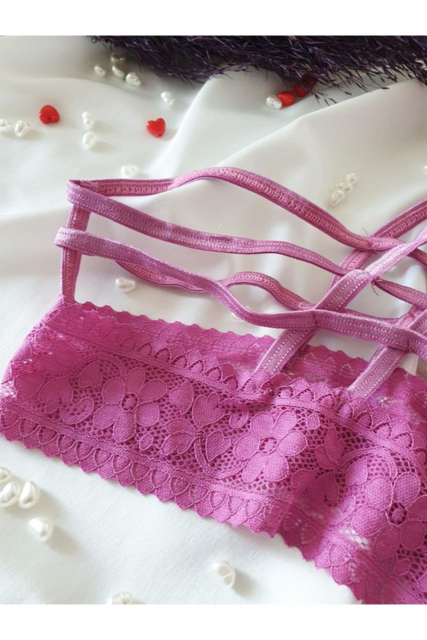 Masara Model  Dantelli Tanga String  Esnek Ve Yumuşak Kumaşlı Külot Eflatun Renk 0031 - 2