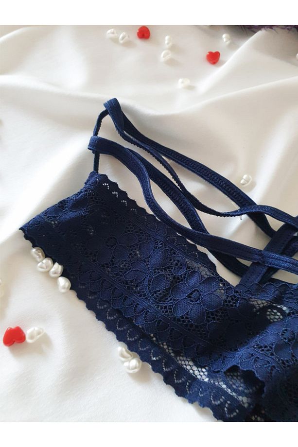 Masara Model  Dantelli Tanga String  Esnek Ve Yumuşak Kumaşlı Külot Lacivert Renk 0030 - 2