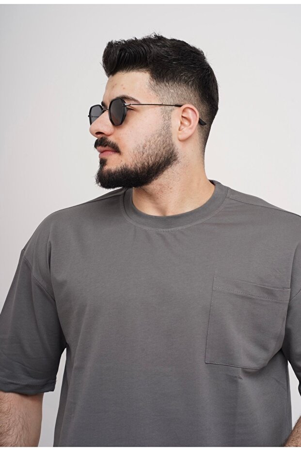 Men's Over size Basic POCKET T-shirt 100% Cotton Thick Textured Fabric Crew Neck