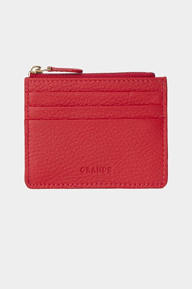 3603 Genuine Leather Coin Compartment Zippered Women's Men's Wallet Card Holder Red