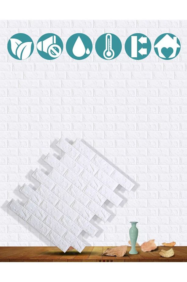 Silinebilir Çıkart Yapıştır Sticker Yapışkanlı Duvar Kağıdı Paneli 3d Tuğla Desen Beyaz - 5
